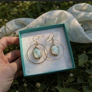 Chico's Gold Tone Round & Green Stone Dangle Earrings